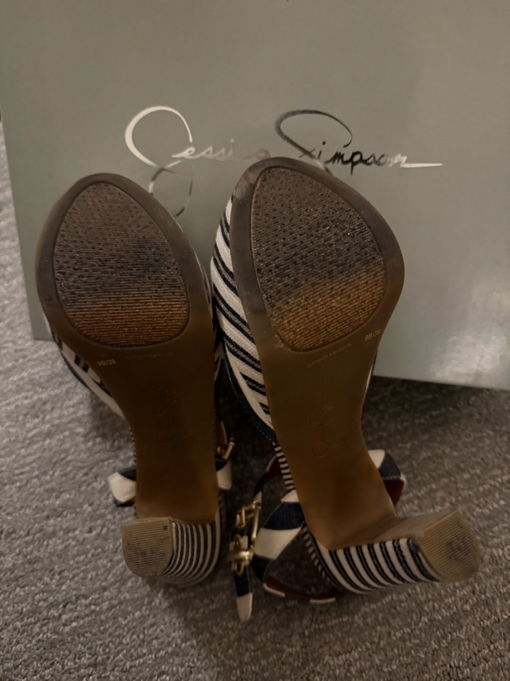 Jessica Simpson Navy and White Striped Platform Heels - Picture 9 of 11